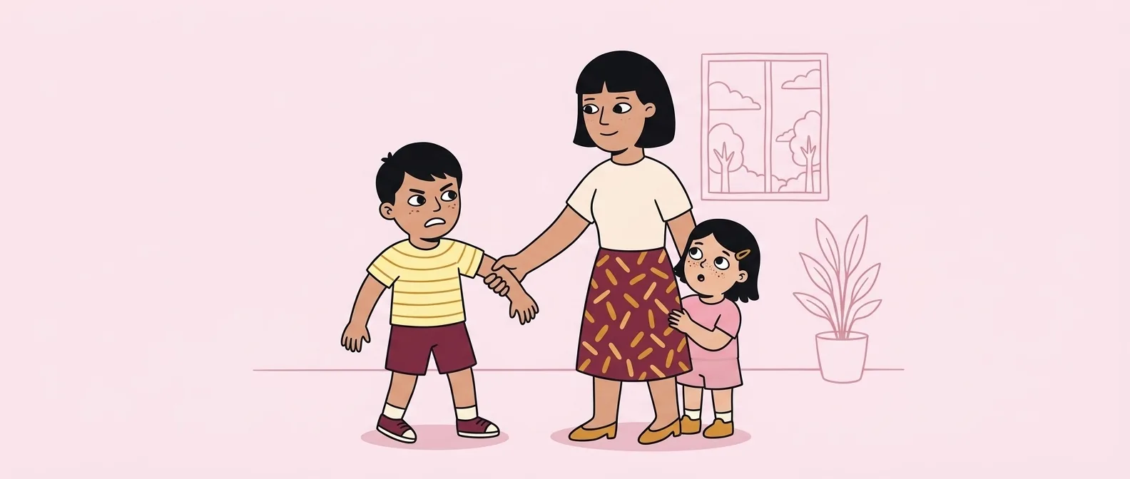 Parent calmly setting a boundary with a child who is angry