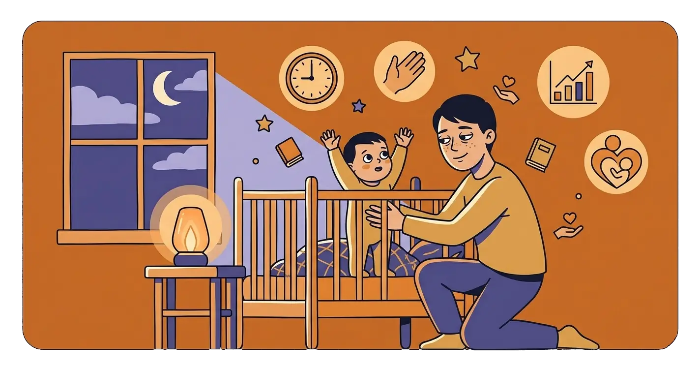 A parent comforting a child at bedtime