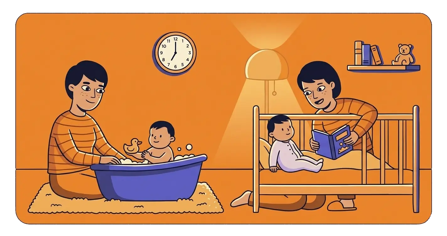 A parent reading a bedtime story to a child