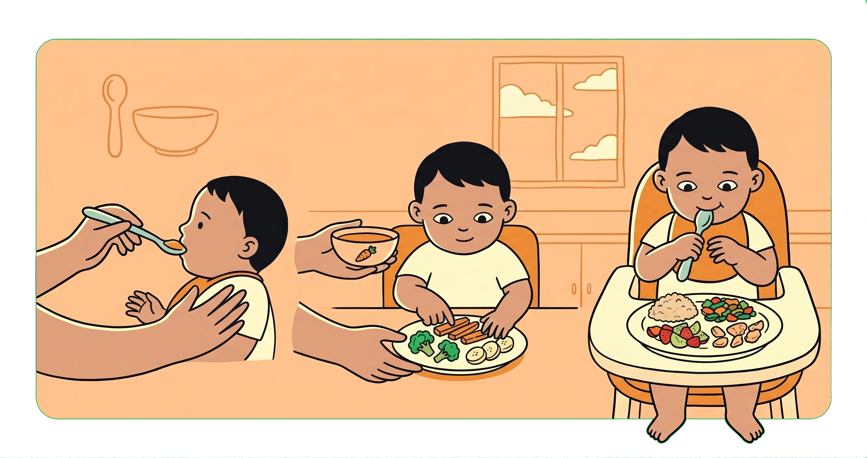 Child learning to eat soft chunks
