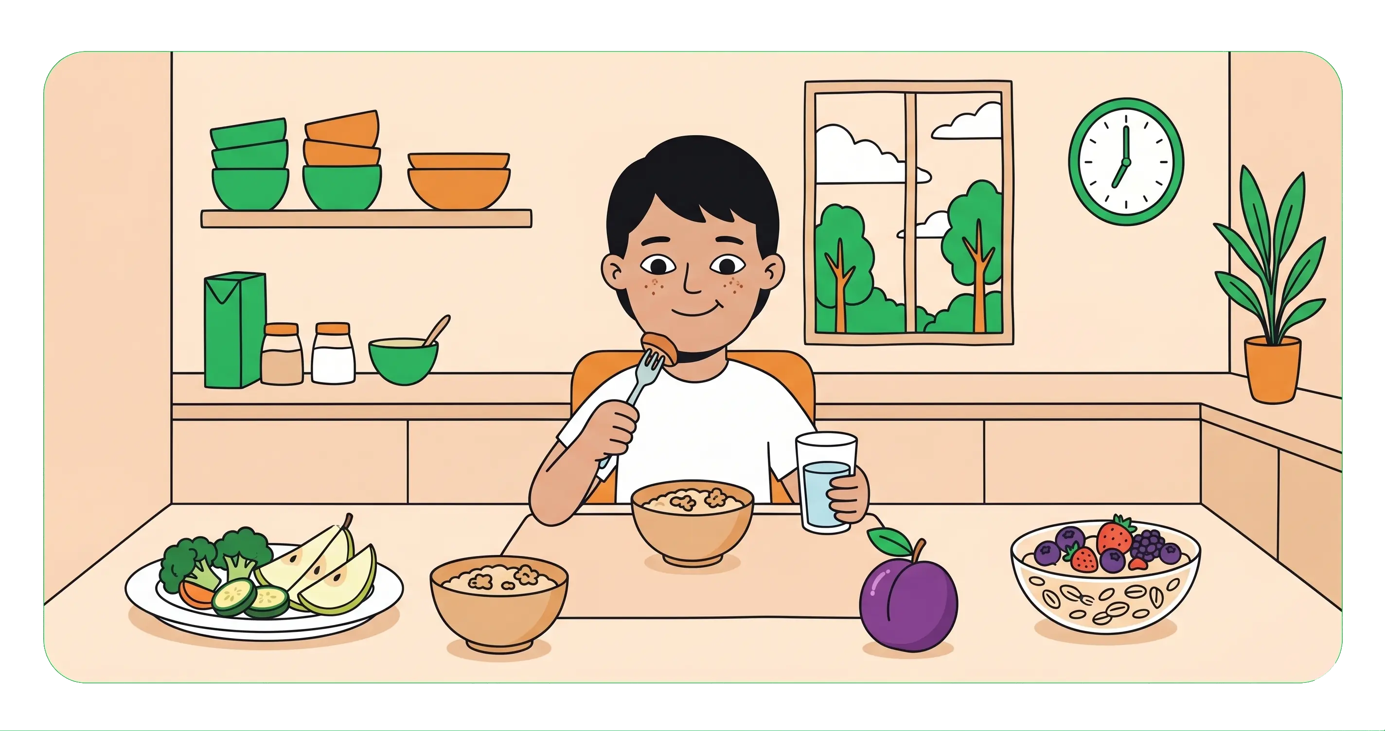 Child eating a healthy meal rich in iron